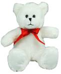white teddy bear with red ribbon