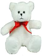 white teddy bear with red ribbon
