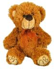 smiling bear with brown nose and ribbon